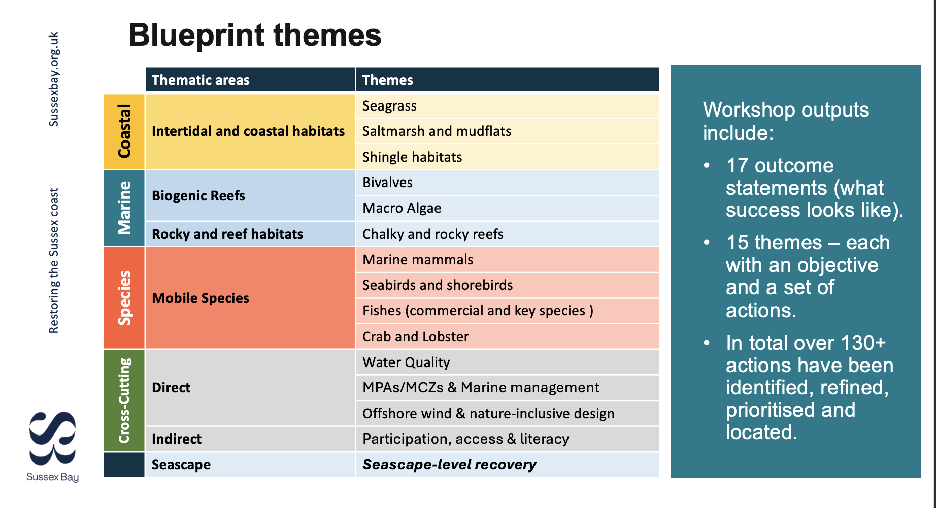 Blueprint themes and outputs from the workshops